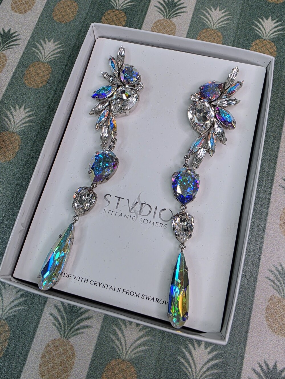 Stefanie Somers Crystal Drop Earrings - Iridescent Blue